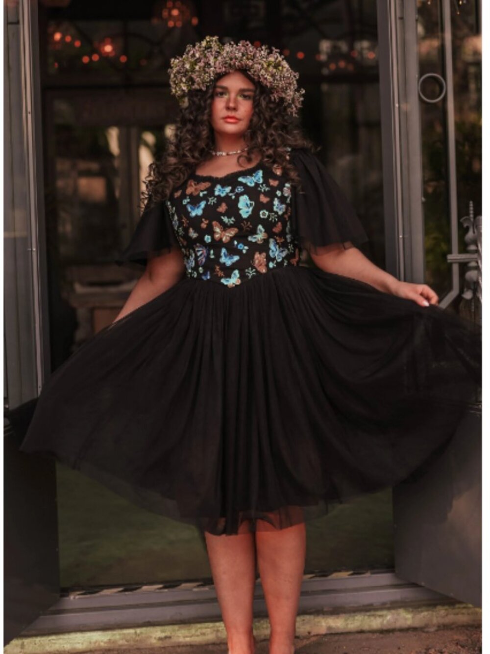 EUC JessaKae Midnight Monarch Dress Butterfly Black Blue Women's Large - Picture 2 of 16